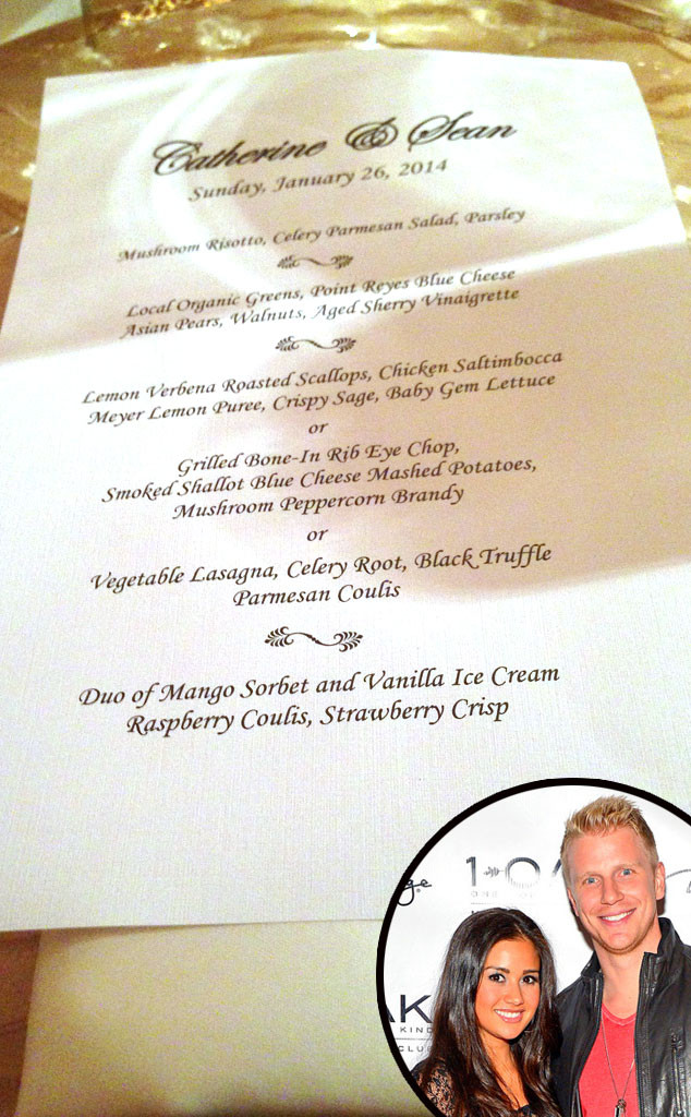Sean Lowe, Catherine Giudici, Wedding Menu Sean Lowe, Catherine Giudici, Wedding Menu